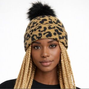 STEVE MADDEN Leopard Print Faux Fur Poof Beanie
